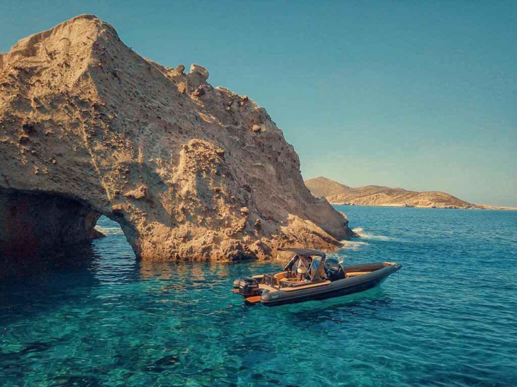 Exploring the breathtaking sea caves of Antiparos during a private island hopping from Mykonos with Don Blue Yachting.