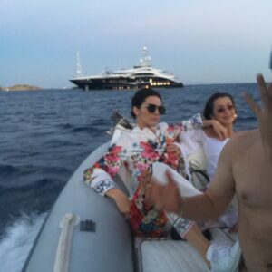 Supermodel Kendall Jenner showcasing the luxury lifestyle of celebrities in Mykonos on board of Don Blue Yachting RIB.