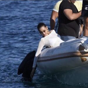 Kendall Jenner enjoying the Aegean sun, one of the most photographed celebrities in Mykonos.