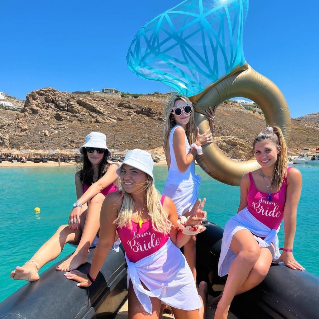 Fun bachelorette parties on board a luxury RIB boat by Don Blue Yachting, cruising the Aegean.