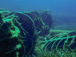Crystal clear visibility of the sunken aircraft, making the Herakleia island shipwreck a must-visit spot for diving enthusiasts.