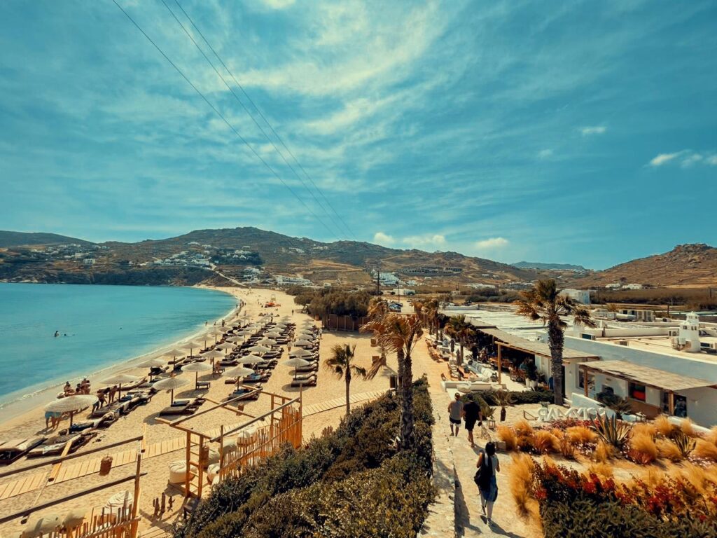 VIP guests arriving for dinner at Mykonos restaurants by boat.