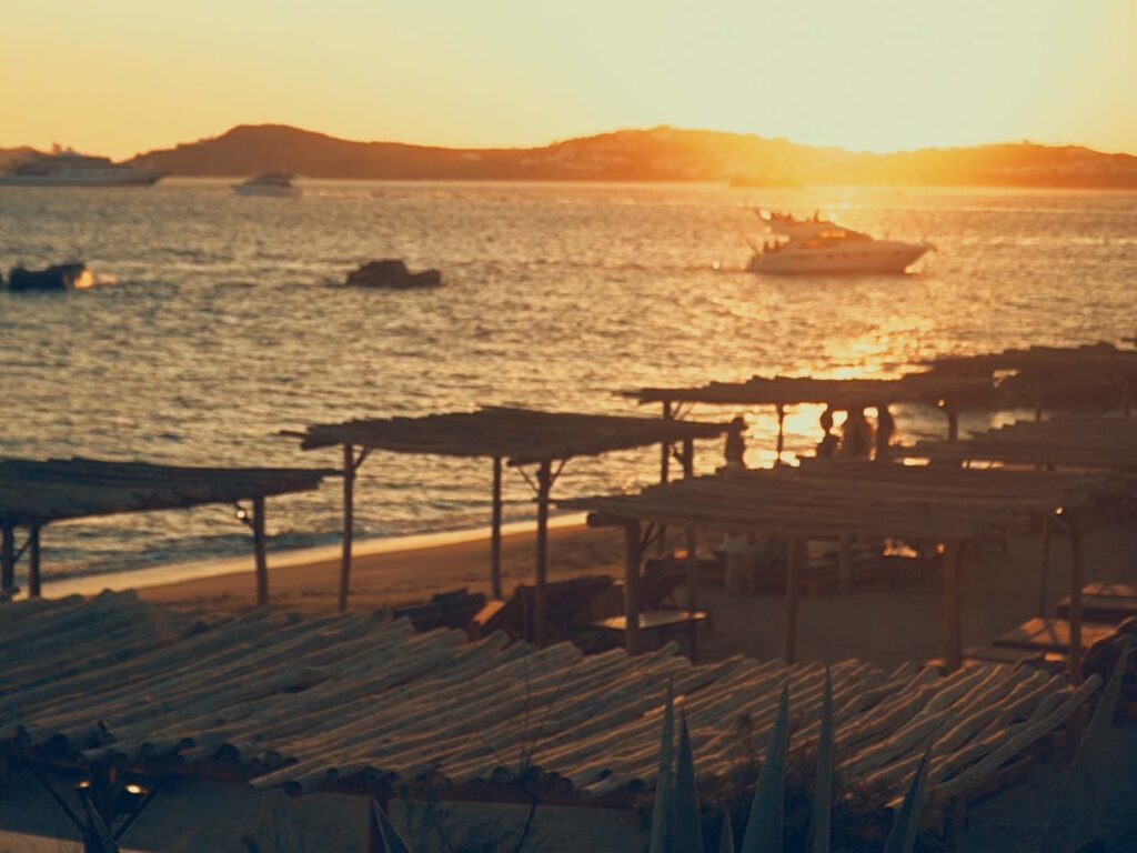 Golden hour views over the Aegean sea during one of the exclusive scorpios parties 2026