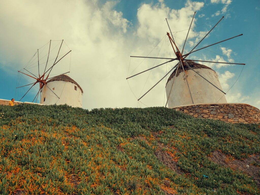 The famous Kato Mili area featuring the Windmills of Mykonos.