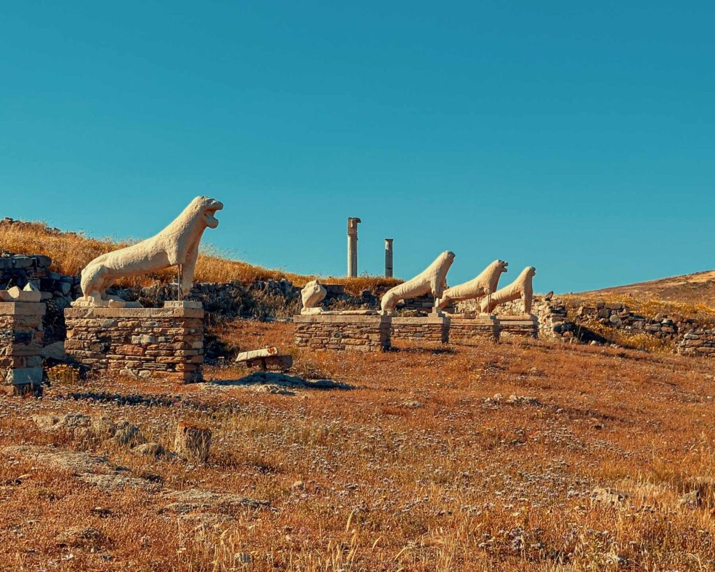 Inside the ancient ruins of Delos island — a once-in-a-lifetime history stop that fits perfectly into a one day in Mykonos itinerary with Don Blue Yachting