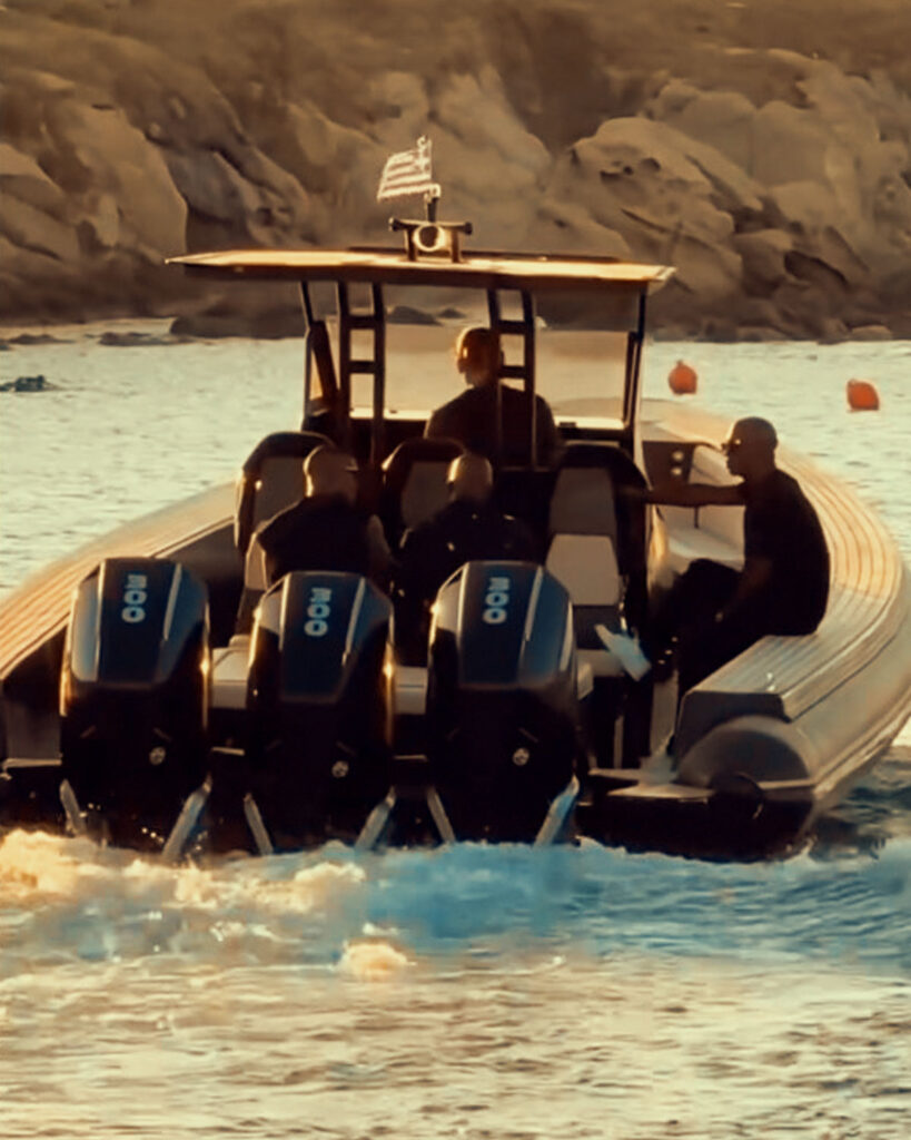 Don Blue Yachting private boat crossing the Aegean to SantAnna Mykonos for a Black Coffee residency transfer