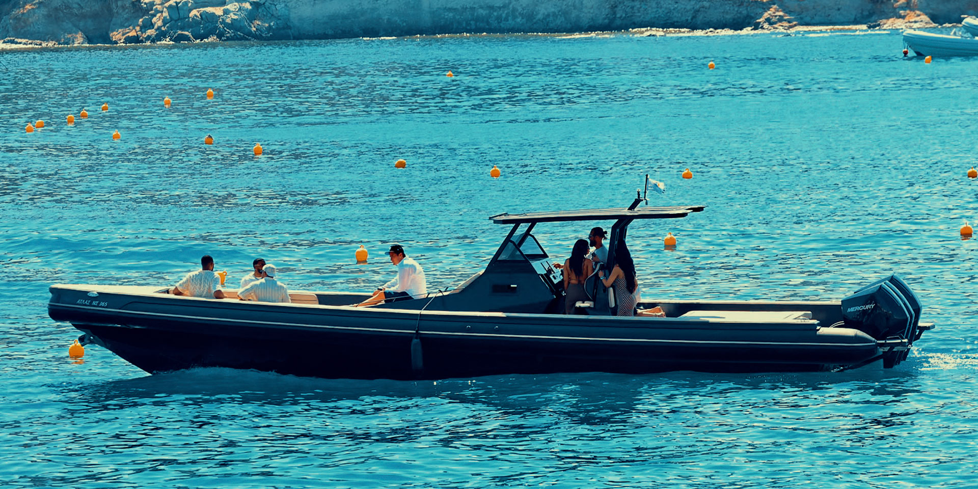 Don Blue Yachting private boat transferring Black Coffee & Tristan Thompson to SantAnna Mykonos for his summer residency