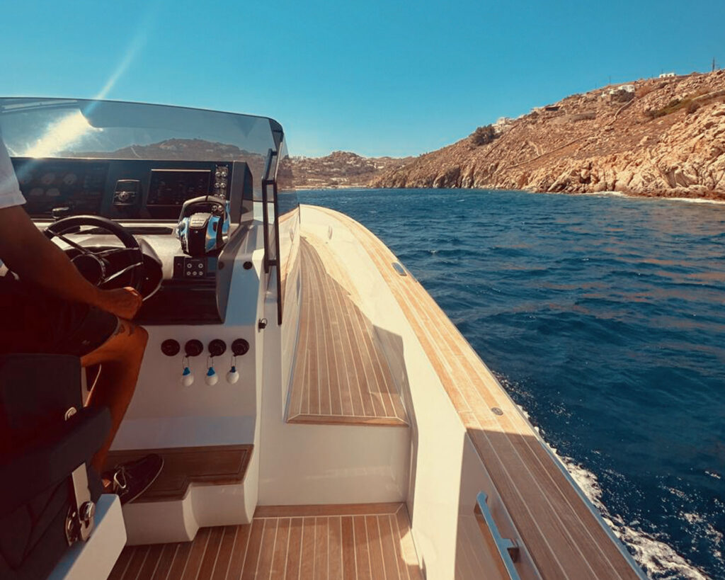 Don Blue Yachting Poseidon on the Cyclades Aegean during Camila Cabello's Mykonos private cruise