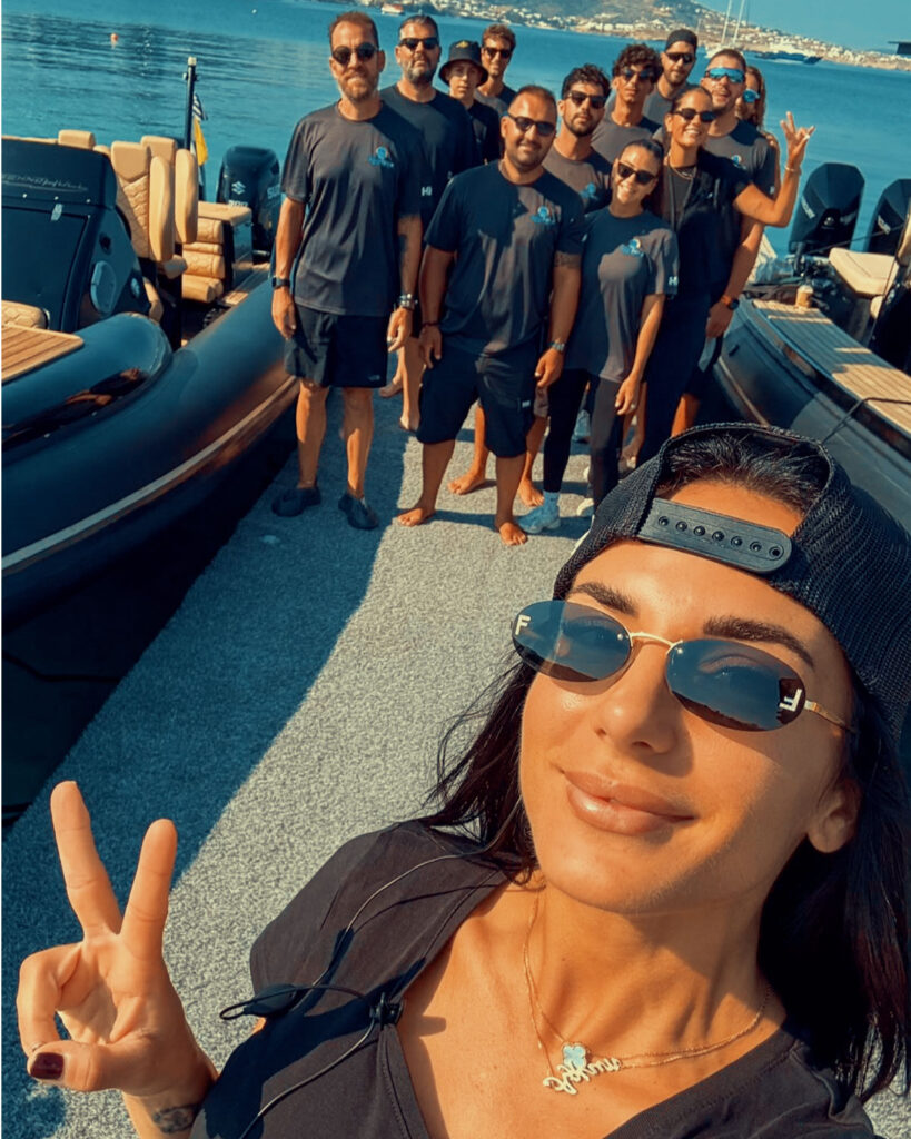 The full Don Blue Yachting crew that executed the Ferrari Cavalcade 2026 Greece VIP transfer operation between the EXPLORA II and Crios Beach Paros