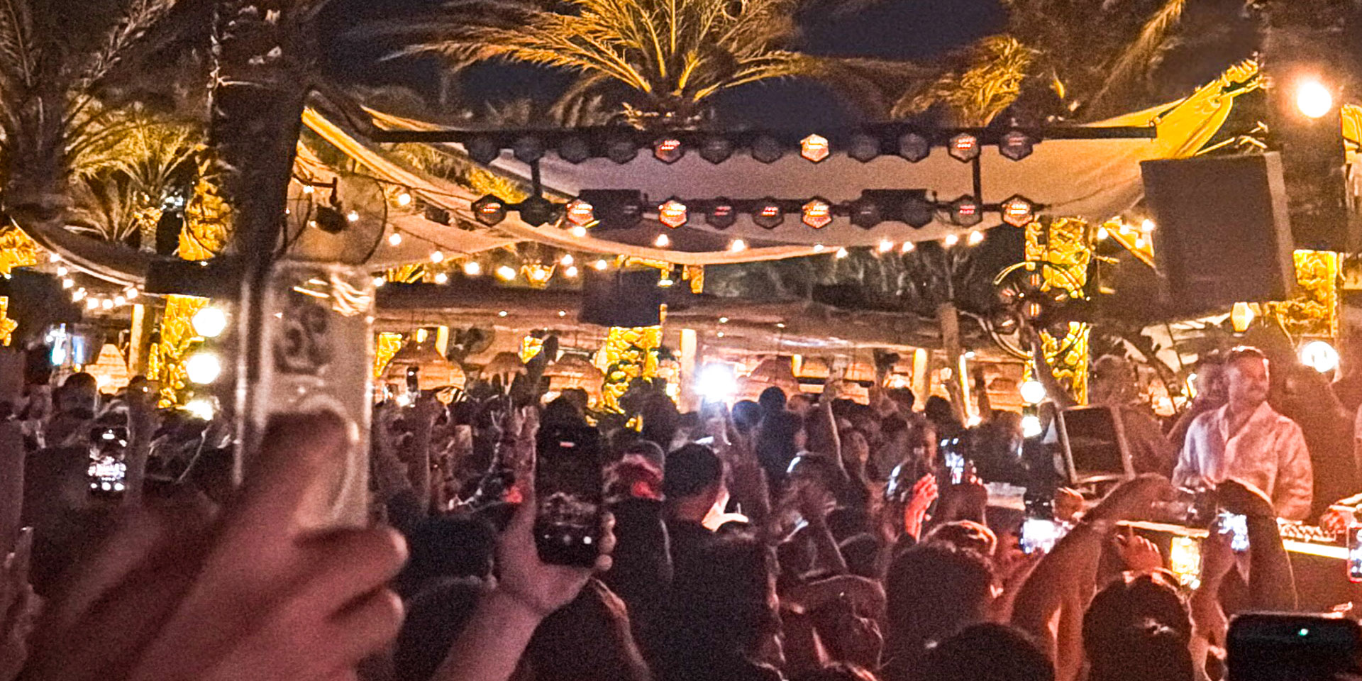 A packed crowd inside Scorpios Mykonos during the sold-out PAWSA Music Ritual on July 19 2026 — with Don Blue Yachting handling the VIP sea transfers for the night