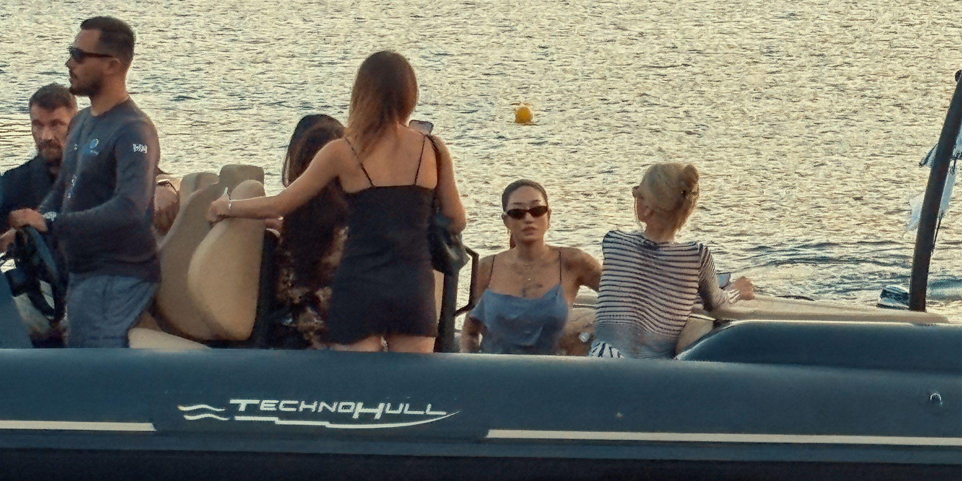 Peggy Gou and her crew on board a Don Blue Yachting private boat heading to Scorpios Mykonos for her sold-out Music Ritual summer 2026
