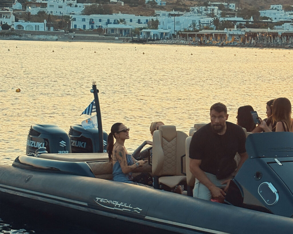 Peggy Gou enjoying the Aegean crossing aboard a Don Blue Yachting private boat on her way to Scorpios Mykonos summer