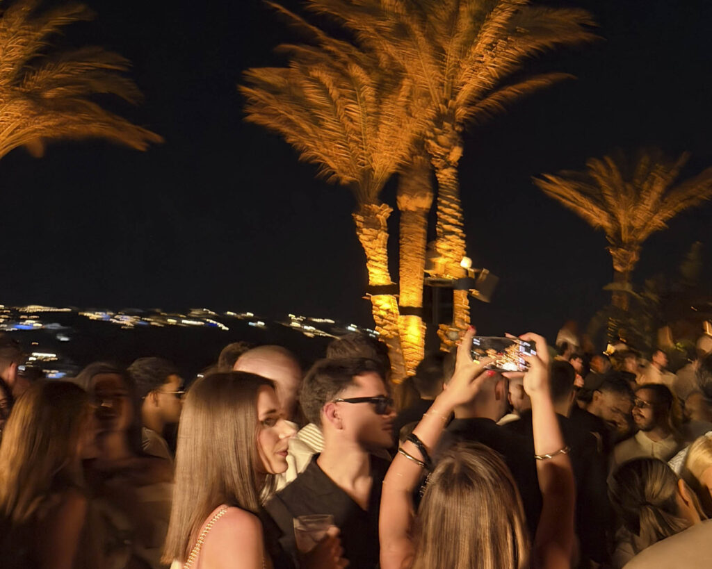 ANOTR performing at the Scorpios Mykonos Terrace during their sold-out Music Ritual with Don Blue Yachting