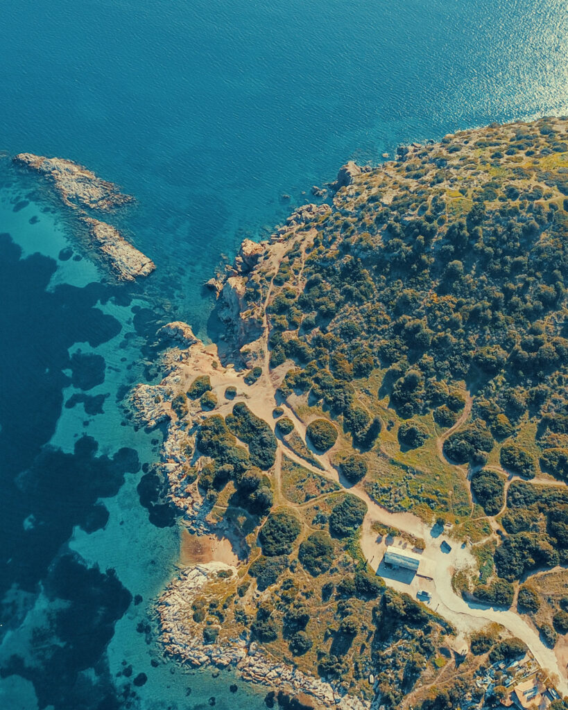 The stunning 60km Athenian Riviera coastline seen from a Don Blue Yachting private boat heading south from Athens