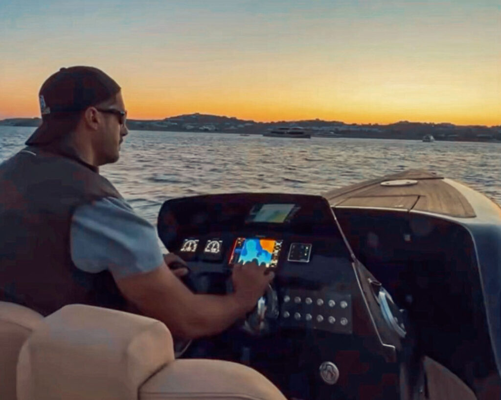 Don Blue Yachting private boat en route to Scorpios Mykonos for the Rampa Music Ritual transfer summer 2026