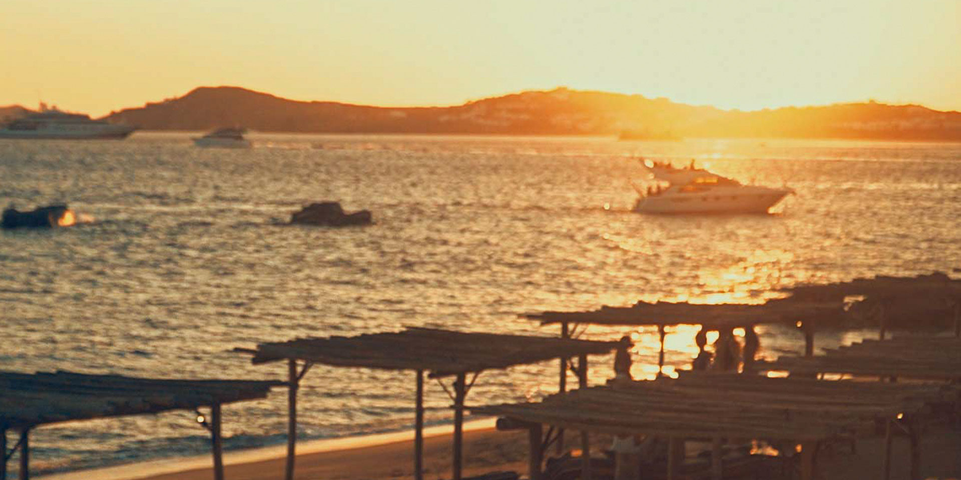 Breathtaking sunset view from Scorpios Mykonos on the night of the Rampa Music Ritual with Don Blue Yachting as the official sea transfer partner